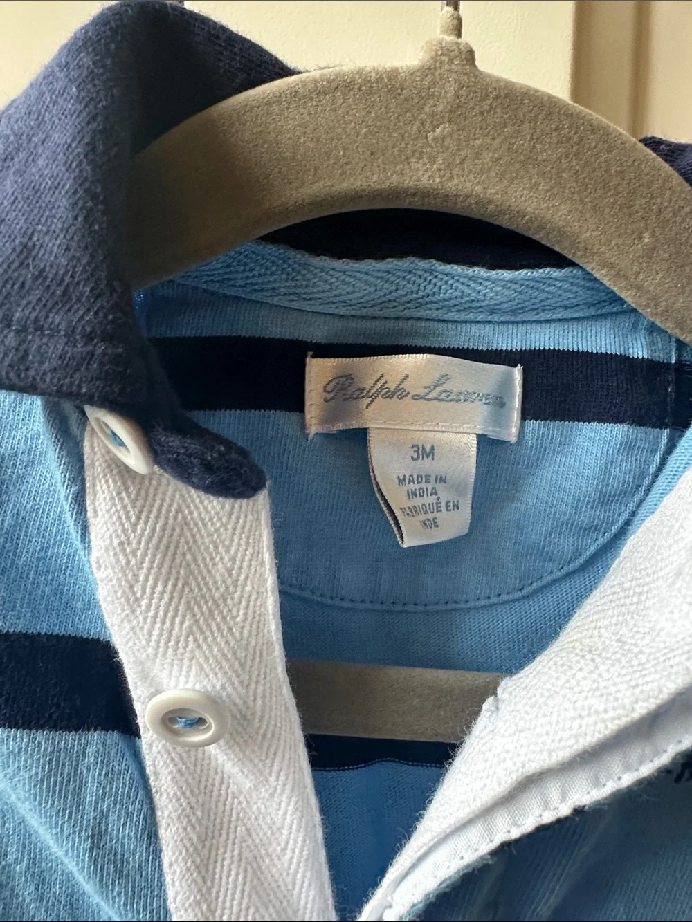 Ralph Lauren Classic Blue Striped Baby One-Piece Romper